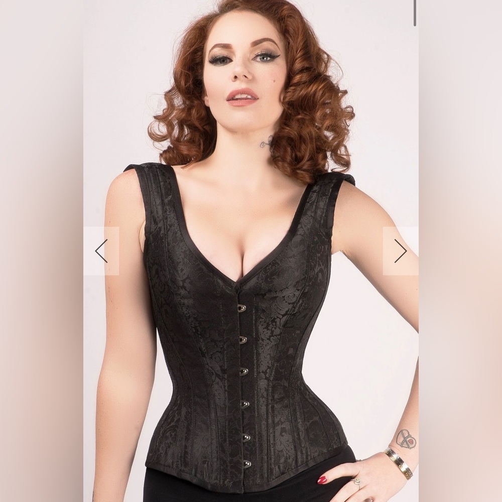 NWT Corset-Story Black Waist Taming Overbust Shoulder Straps Corset Shapeware